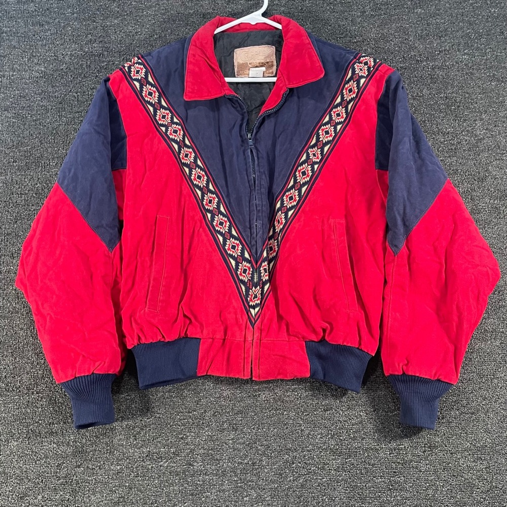 Cripple Creek Bomber Jacket Mens Small Red Navy Western Aztec Vintage Good